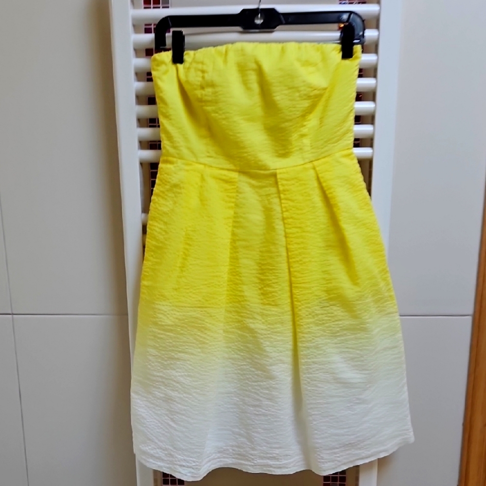 J.Crew Yellow and White Strapless Dress